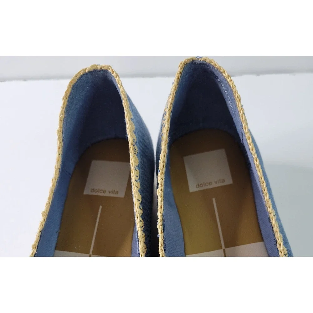 Dolce Vita Blue Denim Espadrille Flats Woven‎ Trim Slip On Shoes sz 9